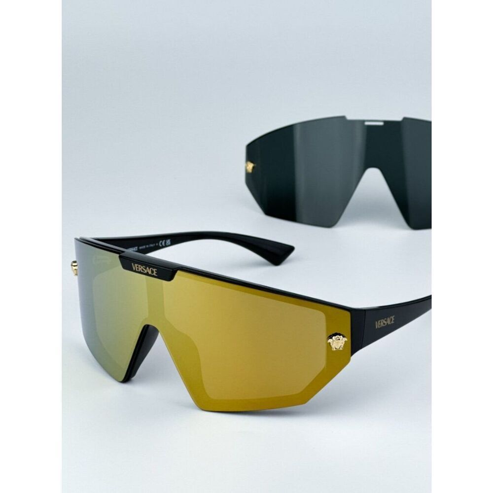 NEW Versace VE4461 GB1/87 Black Dark Grey Mirror Gold Detachable Lens Sunglasses